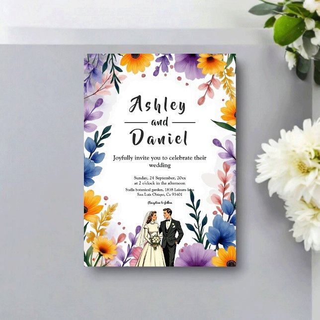 Invitación Watercolor Floral Garden Couple Summer Wedding (Subido por el creador)