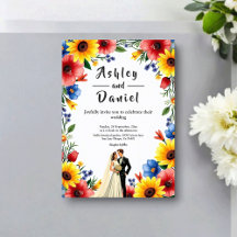 Watercolor Floral Garden Couple Summer Wedding
