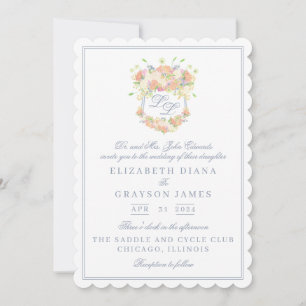 Invitación Watercolor Floral Garden Fiesta Escudo Dos Inicial