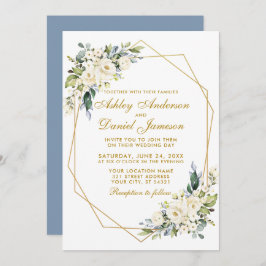 Invitación Watercolor Floral Geo Frame Dusty Blue Boda