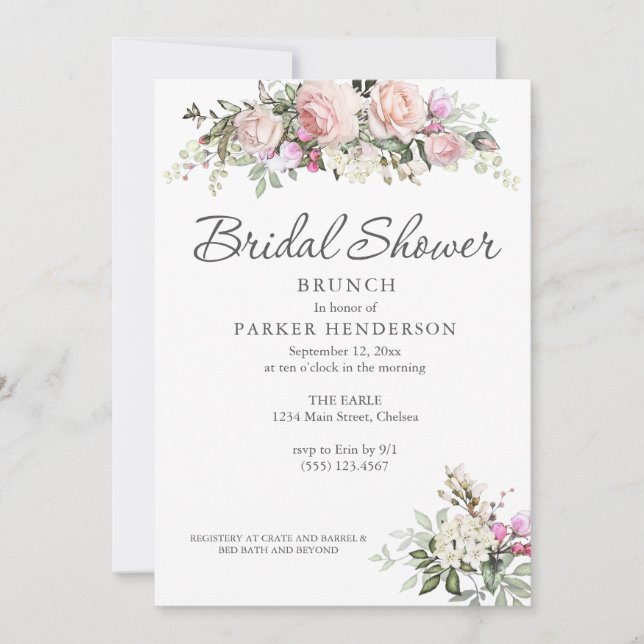 Invitación Watercolor Floral Green Brunch Bridal (Anverso)