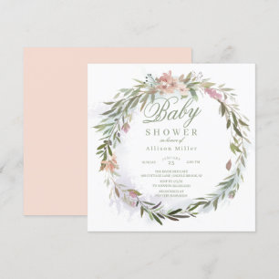 Invitación Watercolor Floral Greenery Wreath Baby Shower