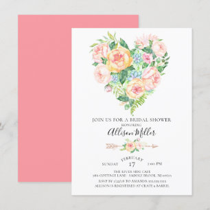 Invitación Watercolor Floral Heart Bridal Shower