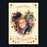 Invitación Watercolor Floral Heart Wreath 18th Birthday Photo<br><div class="desc">Las invitaciones planas de la tarjeta fotográfica con acuarela floral chica 18 años para chicas adolescentes de 18 a 18 años de edad pueden ser usadas para cualquier cumpleaños de edad. Elegante, personalizado, colorido personalizado color acuarela pintar corazones florales agregar tu propia plantilla de invitación a la fotografía, con hermosos,...</div>