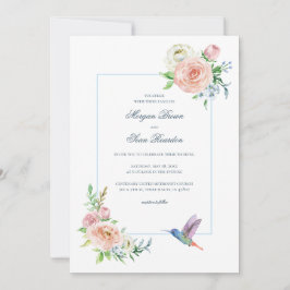 Invitación Watercolor Floral Hummingbird Seersucker Wedding