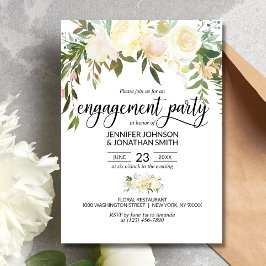 Invitación Watercolor Floral Ivory Engagement Party 3.5"x5"