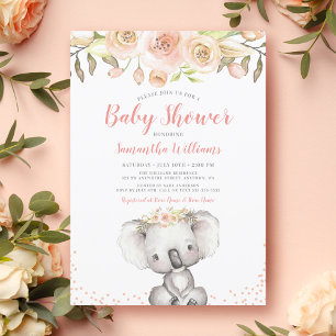 Invitación Watercolor Floral Koala Chica Baby Shower