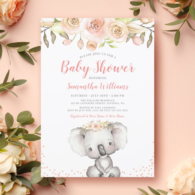 Invitación Watercolor Floral Koala Chica Baby Shower (Subido por el creador)