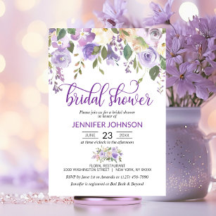 Invitación Watercolor Floral Lavanda Purple Bridal Shower