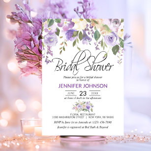 Invitación Watercolor Floral Lavanda Purple Bridal Shower