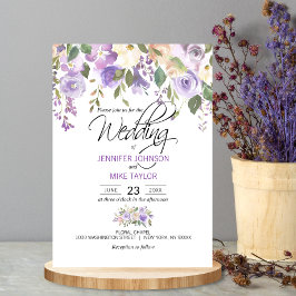 Invitación Watercolor Floral Lavender Purple Lilac Boda