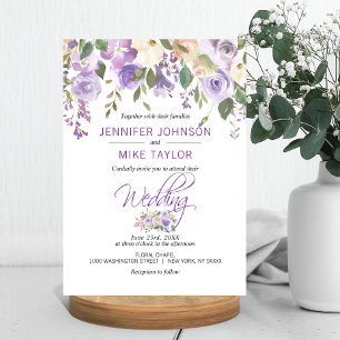 Invitación Watercolor Floral Lavender Purple Lilac Boda