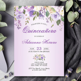 Invitación Watercolor Floral Lavender Purple Quinceañera