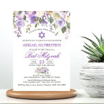 Invitación Watercolor Floral Lavender Purple Star Bat Mitzvah<br><div class="desc">Sencillamente elegante diseño de ramo rústico floral en acuarela (acuarela) vegetación verde,  lavanda,  violeta,  lila,  rosa rubor,  melocotón,  rosas florales blancas / peonía de fondo blanco y letras de salvia verde oscuro. Delicadas invitaciones de BAT MITZVAH para chica. Estrella de David en el medio.</div>
