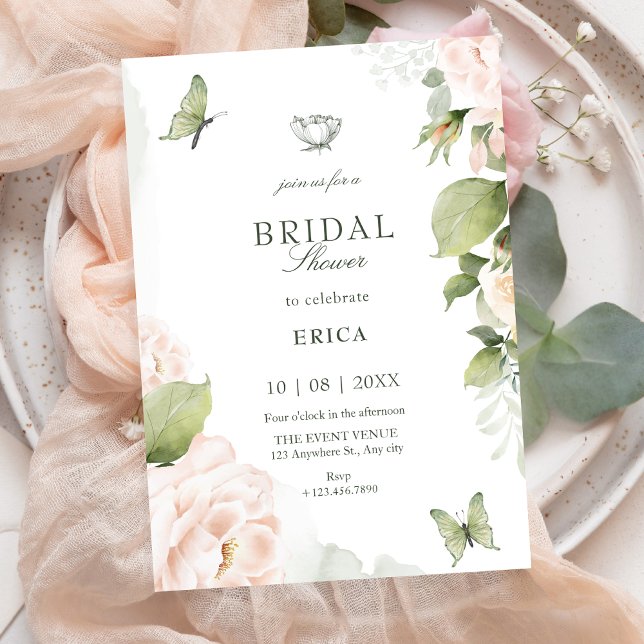 Invitación Watercolor floral leaves bridal shower (Subido por el creador)