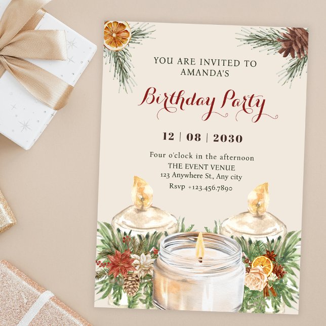 Invitación Watercolor floral leaves candles birthday (Subido por el creador)