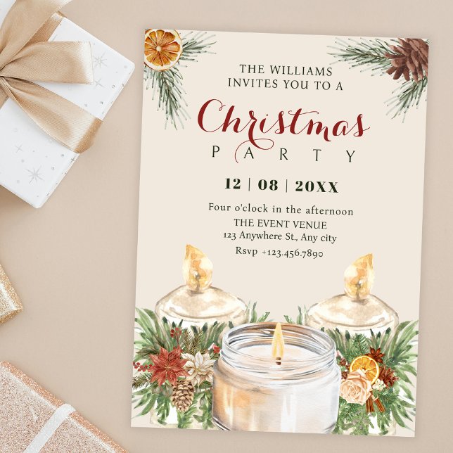 Invitación Watercolor floral leaves christmas candles (Subido por el creador)