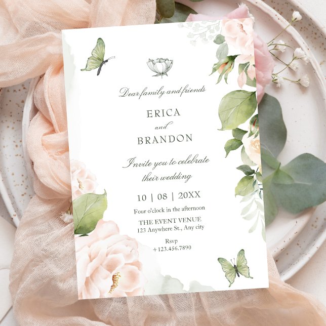 Invitación Watercolor floral leaves wedding  (Subido por el creador)