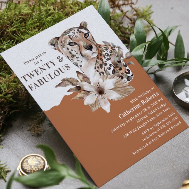 Invitación Watercolor Floral Leopard Veinte cumpleaños (Subido por el creador)