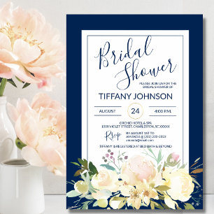 Invitación Watercolor Floral Marina Blue Bridal Shower