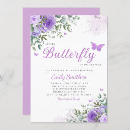 Invitación Watercolor Floral Mariposa Bebé Niña Ducha