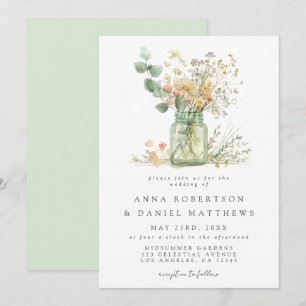 Invitación Watercolor Floral Mason Jar Boda