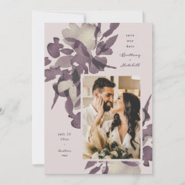 Invitación Watercolor Floral Mauve Photo Save the Date