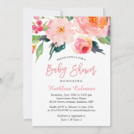 Invitación Watercolor Floral Moderno Baby Shower clásico