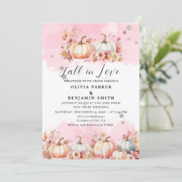 Invitación Watercolor Floral Otoño Calabaza Rosa Boda Caída