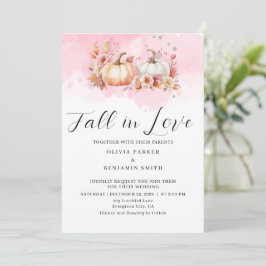 Invitación Watercolor Floral Otoño Calabaza Rosa Boda Caída