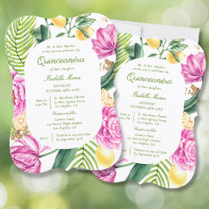 Invitación Watercolor Floral Peonies QR Code Quinceañera
