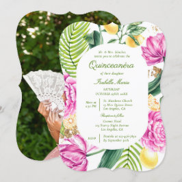 Invitación Watercolor Floral Peonies Tulips Lemon Quinceañera