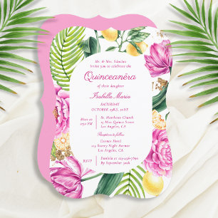 Invitación Watercolor Floral Peonies Tulips Lemon Quinceañera