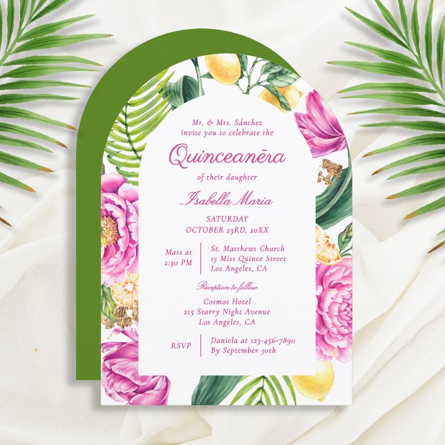 Invitación Watercolor Floral Peonies Tulips Lemon Quinceañera (Subido por el creador)