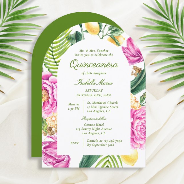 Invitación Watercolor Floral Peonies Tulips Lemon Quinceañera (Subido por el creador)