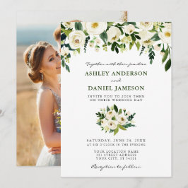 Invitación Watercolor Floral Photo Boda Green