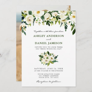 Invitación Watercolor Floral Photo Boda Green
