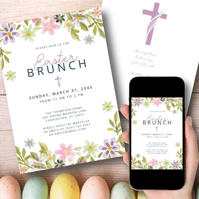 Invitación Watercolor Floral Primavera Pascua Brunch Religios (Subido por el creador)