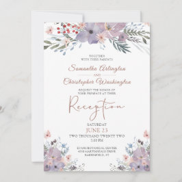 Invitación Watercolor Floral Purple Wedding Receptor