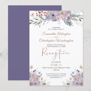 Invitación Watercolor Floral Purple Wedding Receptor