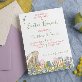 Invitación Watercolor Floral Rabbit Easter Brunch & Egg Hunt