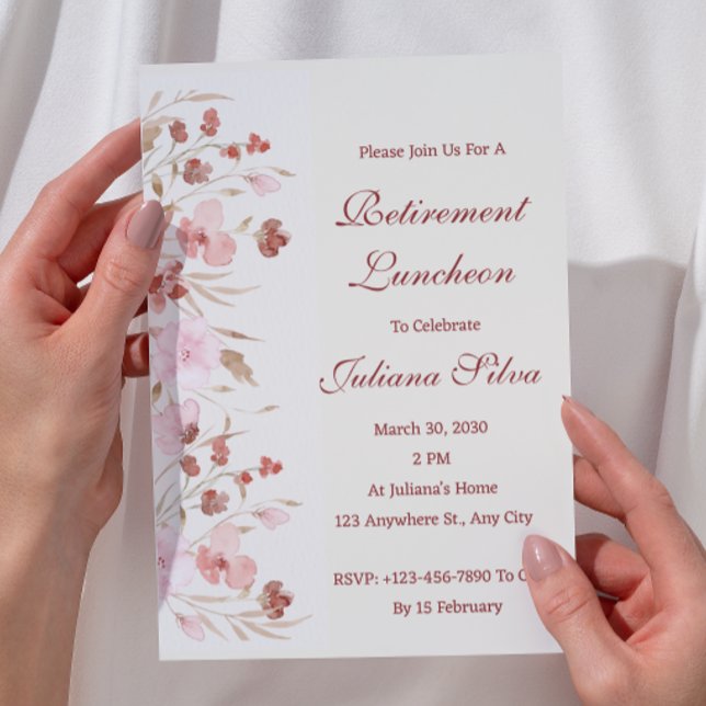 Invitación Watercolor Floral Retirement Luncheon (Subido por el creador)