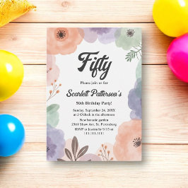 Invitación Watercolor Floral Romántico Resumen 50 cumpleaños