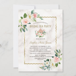 Invitación Watercolor Floral Rosa Dorado Marble Brillante Duc