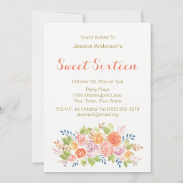 Invitación Watercolor Floral Rosa Rústico Dorado Dulce 16
