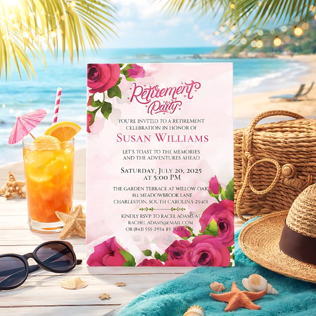 Invitación Watercolor Floral Rose Retirement Celebration (Subido por el creador)