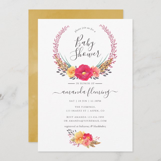 Invitación Watercolor Floral Safari Baby Shower (Anverso / Reverso)