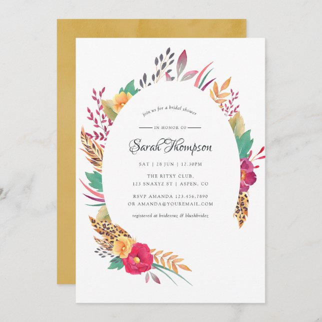Invitación Watercolor Floral Safari Bridal Shower (Anverso / Reverso)