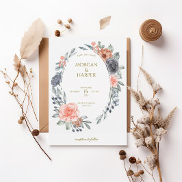 Invitación Watercolor Floral Save the Date with Oval Wreath