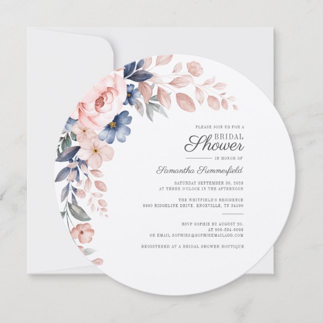 Invitación Watercolor Floral Script Bridal Shower (Anverso)
